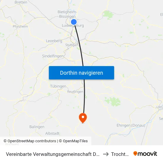 Vereinbarte Verwaltungsgemeinschaft Der Stadt Freiberg am Neckar to Trochtelfingen map