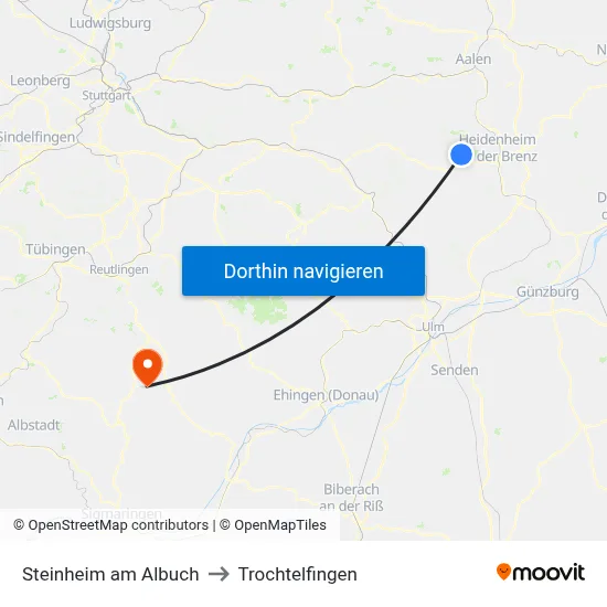 Steinheim am Albuch to Trochtelfingen map