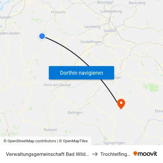 Verwaltungsgemeinschaft Bad Wildbad to Trochtelfingen map