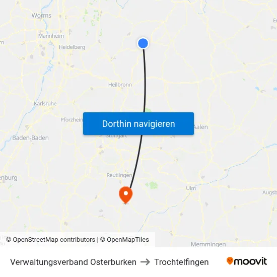 Verwaltungsverband Osterburken to Trochtelfingen map