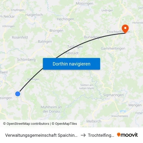 Verwaltungsgemeinschaft Spaichingen to Trochtelfingen map