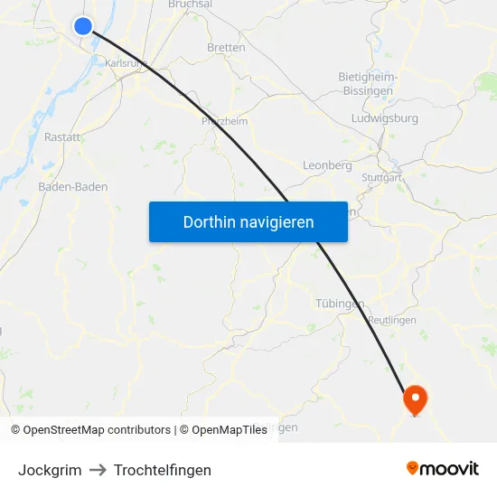 Jockgrim to Trochtelfingen map