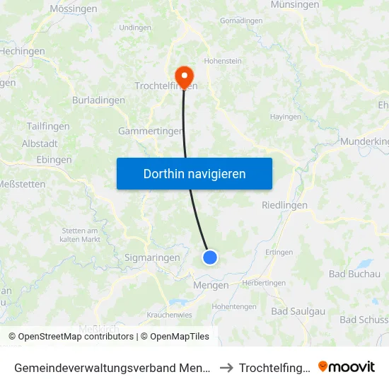 Gemeindeverwaltungsverband Mengen to Trochtelfingen map