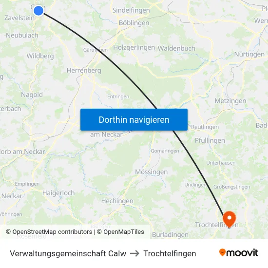 Verwaltungsgemeinschaft Calw to Trochtelfingen map