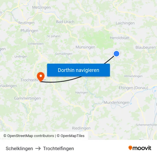 Schelklingen to Trochtelfingen map