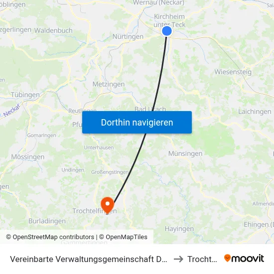 Vereinbarte Verwaltungsgemeinschaft Der Stadt Kirchheim Unter Teck to Trochtelfingen map