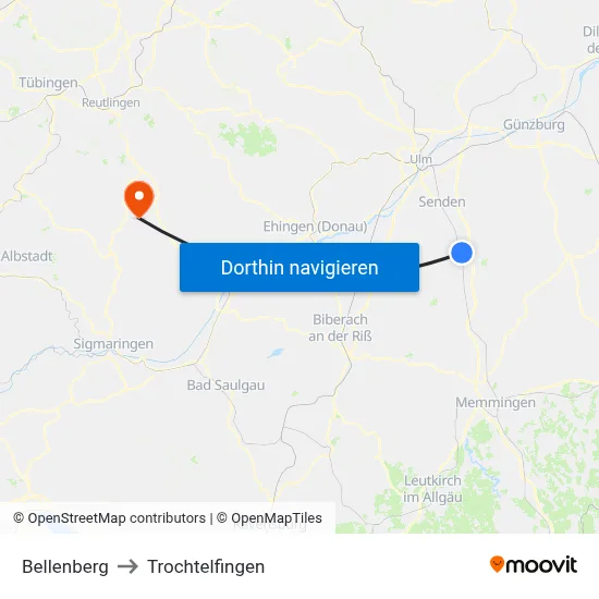 Bellenberg to Trochtelfingen map