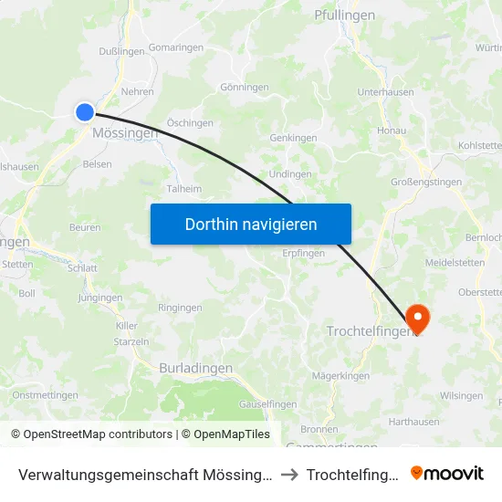Verwaltungsgemeinschaft Mössingen to Trochtelfingen map