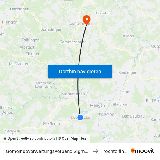 Gemeindeverwaltungsverband Sigmaringen to Trochtelfingen map