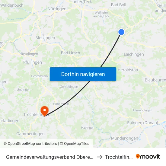 Gemeindeverwaltungsverband Oberes Filstal to Trochtelfingen map