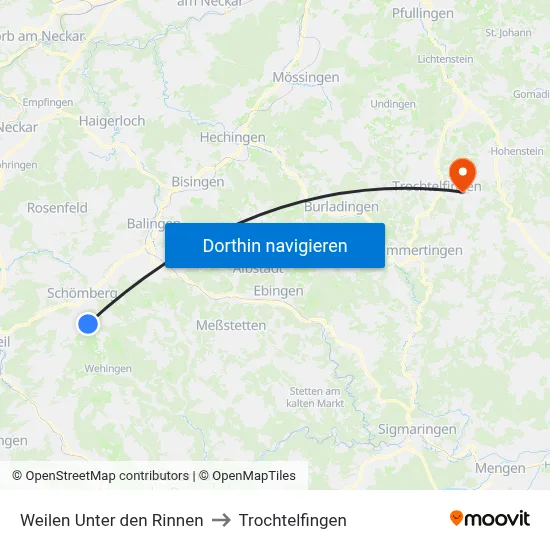 Weilen Unter den Rinnen to Trochtelfingen map