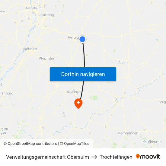 Verwaltungsgemeinschaft Obersulm to Trochtelfingen map