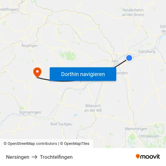 Nersingen to Trochtelfingen map