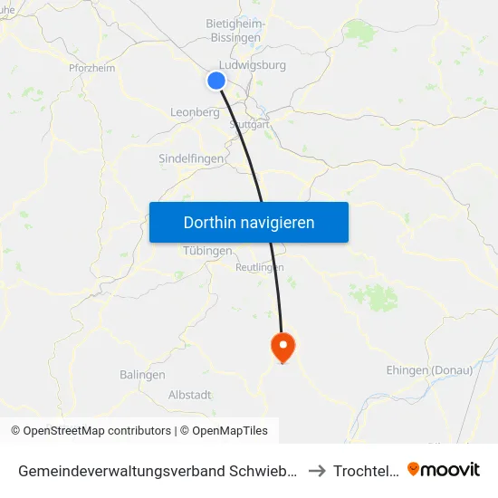 Gemeindeverwaltungsverband Schwieberdingen-Hemmingen to Trochtelfingen map