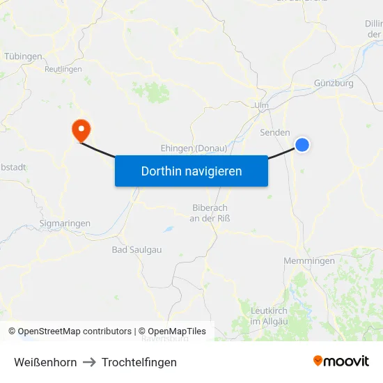 Weißenhorn to Trochtelfingen map