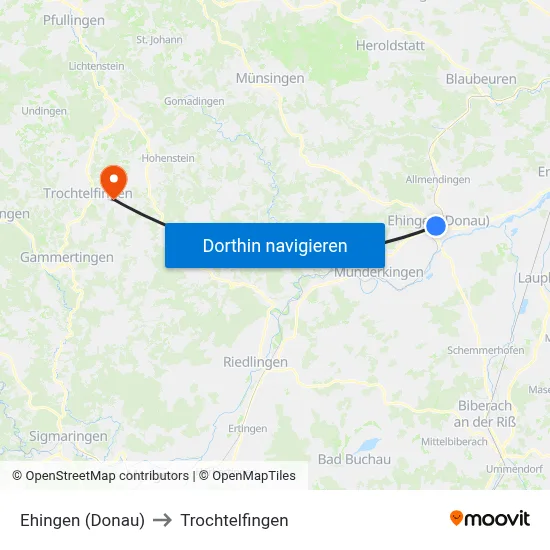 Ehingen (Donau) to Trochtelfingen map