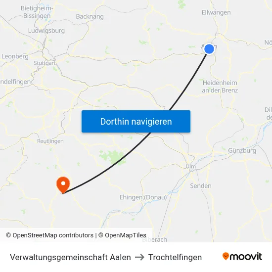 Verwaltungsgemeinschaft Aalen to Trochtelfingen map