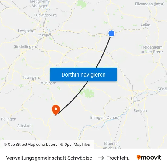 Verwaltungsgemeinschaft Schwäbisch Gmünd to Trochtelfingen map