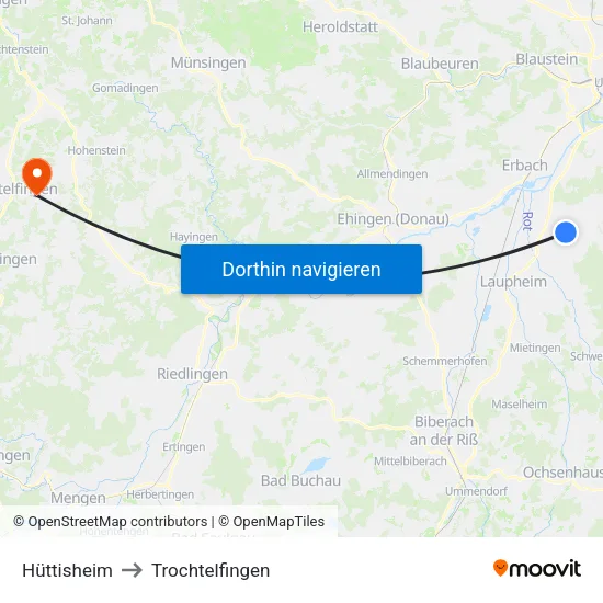 Hüttisheim to Trochtelfingen map