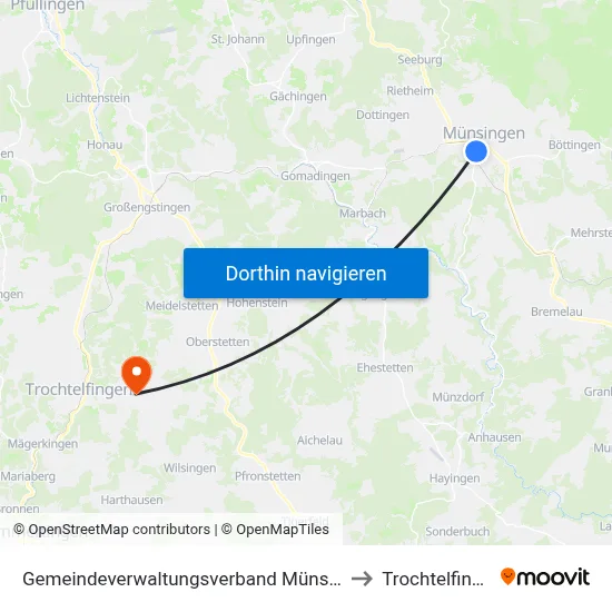 Gemeindeverwaltungsverband Münsingen to Trochtelfingen map