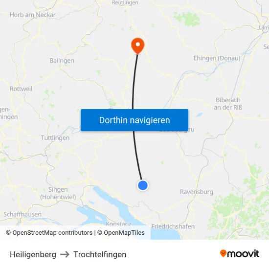 Heiligenberg to Trochtelfingen map