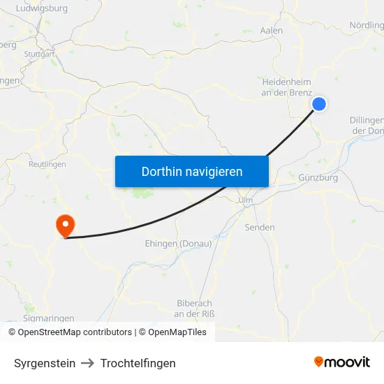 Syrgenstein to Trochtelfingen map