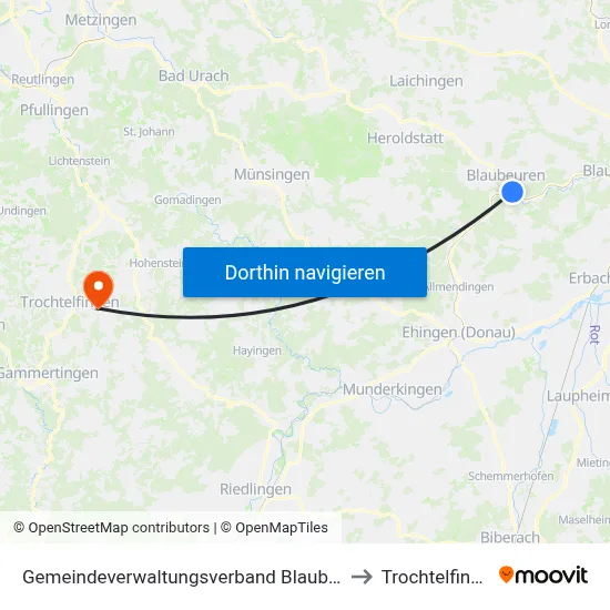 Gemeindeverwaltungsverband Blaubeuren to Trochtelfingen map