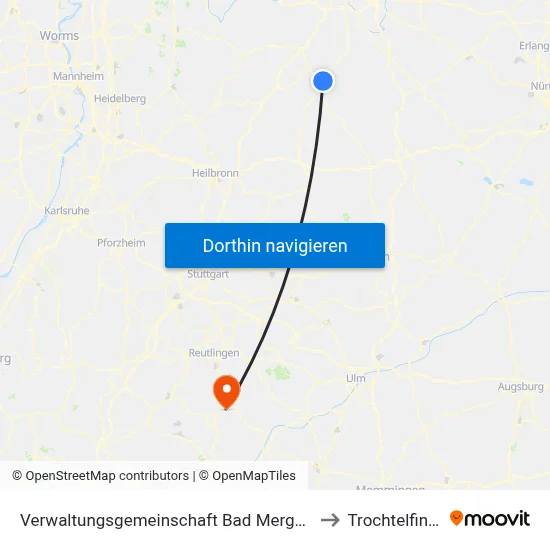 Verwaltungsgemeinschaft Bad Mergentheim to Trochtelfingen map