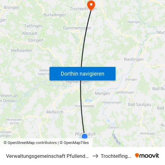 Verwaltungsgemeinschaft Pfullendorf to Trochtelfingen map