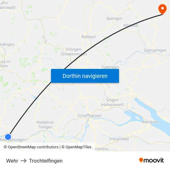 Wehr to Trochtelfingen map