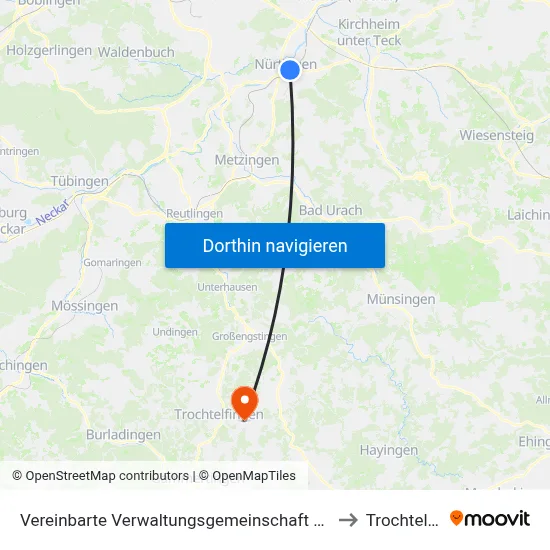 Vereinbarte Verwaltungsgemeinschaft Der Stadt Nürtingen to Trochtelfingen map