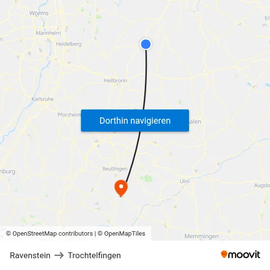 Ravenstein to Trochtelfingen map