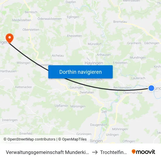 Verwaltungsgemeinschaft Munderkingen to Trochtelfingen map