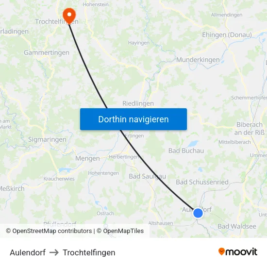 Aulendorf to Trochtelfingen map