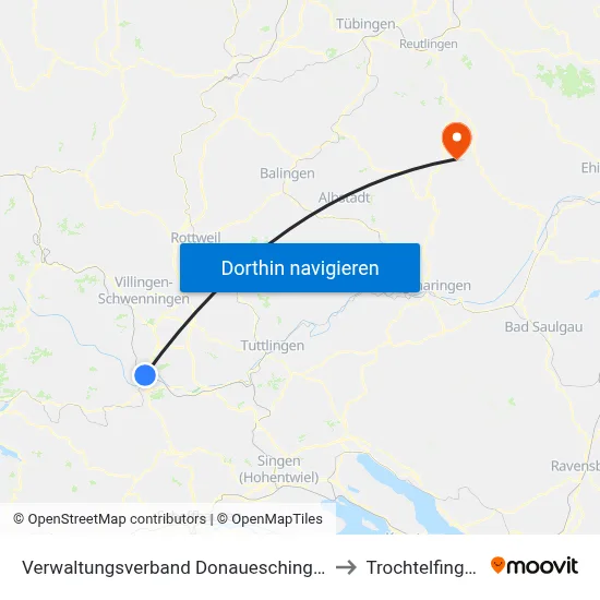 Verwaltungsverband Donaueschingen to Trochtelfingen map