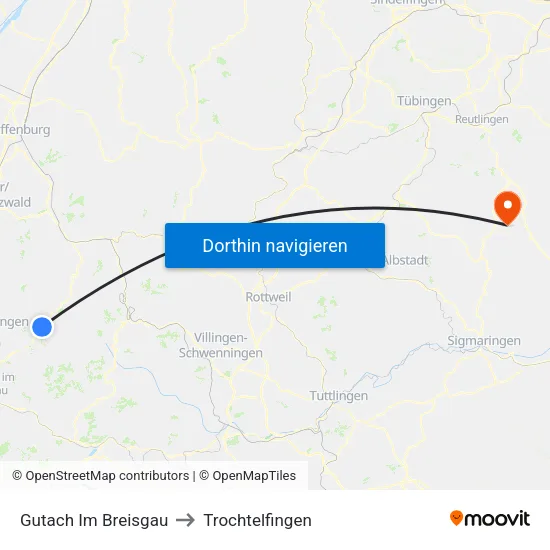 Gutach Im Breisgau to Trochtelfingen map
