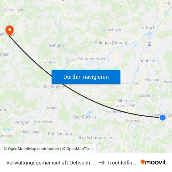 Verwaltungsgemeinschaft Ochsenhausen to Trochtelfingen map