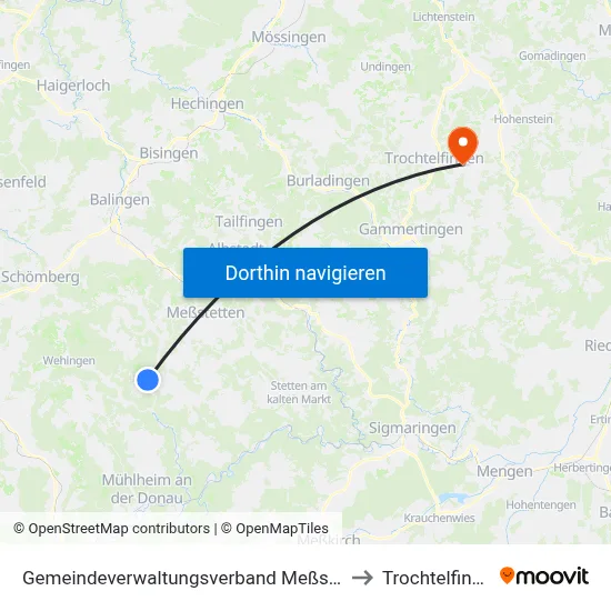 Gemeindeverwaltungsverband Meßstetten to Trochtelfingen map