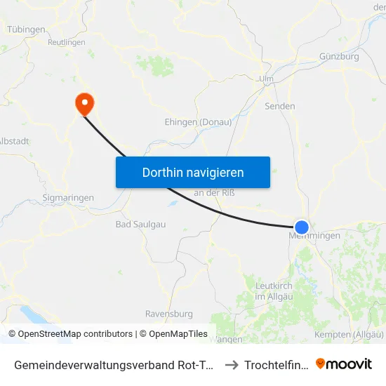 Gemeindeverwaltungsverband Rot-Tannheim to Trochtelfingen map