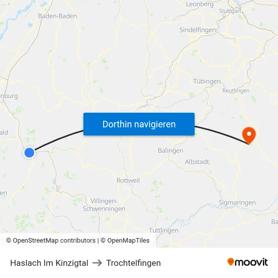 Haslach Im Kinzigtal to Trochtelfingen map