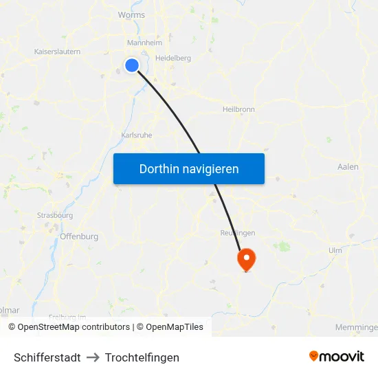 Schifferstadt to Trochtelfingen map