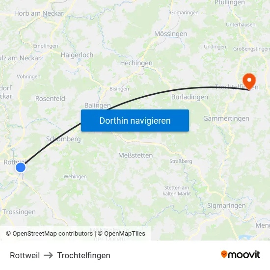 Rottweil to Trochtelfingen map