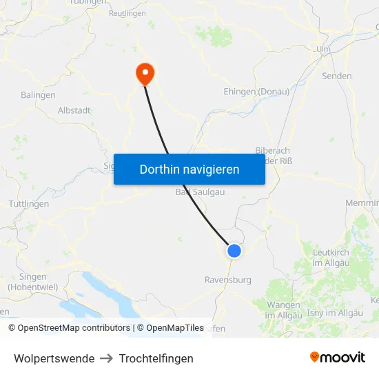 Wolpertswende to Trochtelfingen map
