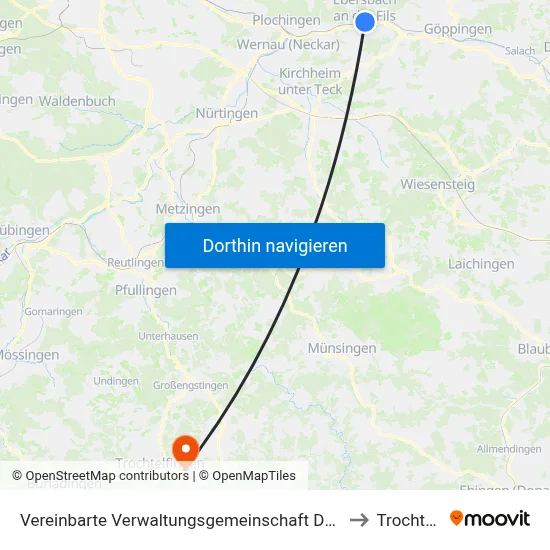 Vereinbarte Verwaltungsgemeinschaft Der Stadt Ebersbach An Der Fils to Trochtelfingen map