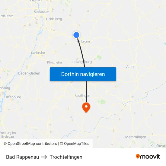 Bad Rappenau to Trochtelfingen map