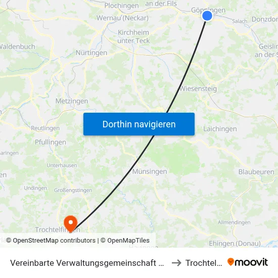 Vereinbarte Verwaltungsgemeinschaft Der Stadt Göppingen to Trochtelfingen map
