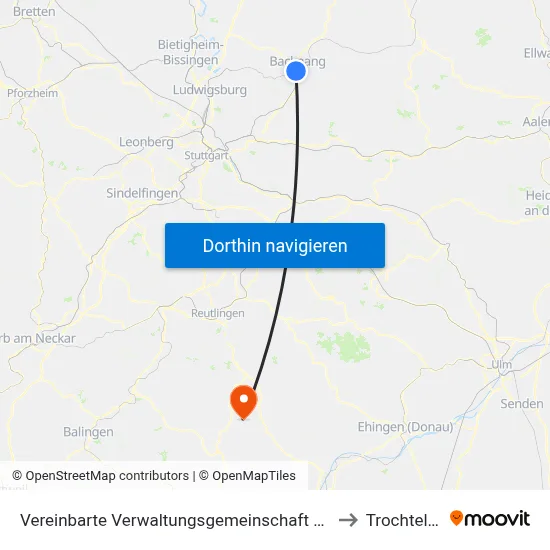 Vereinbarte Verwaltungsgemeinschaft Der Stadt Backnang to Trochtelfingen map