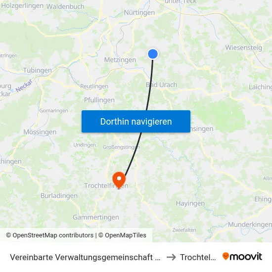 Vereinbarte Verwaltungsgemeinschaft Der Stadt Neuffen to Trochtelfingen map