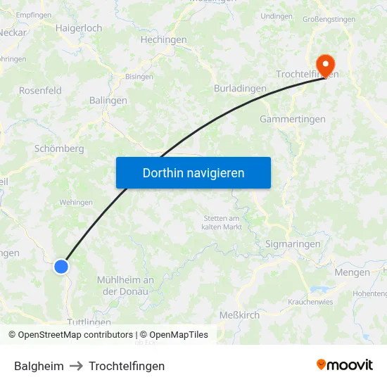 Balgheim to Trochtelfingen map