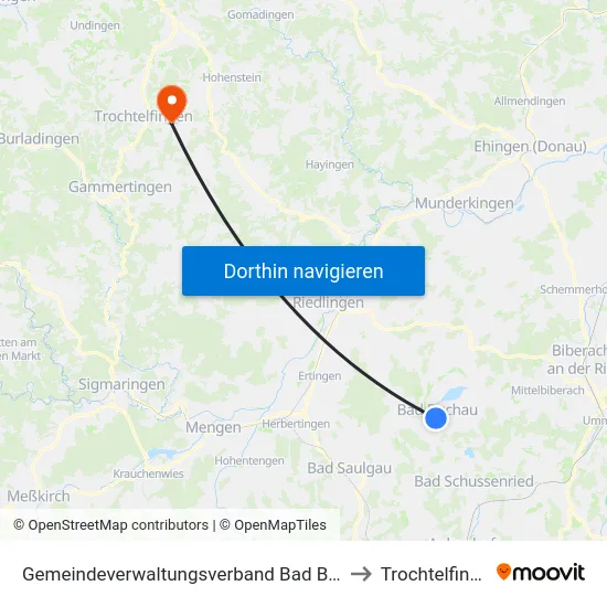Gemeindeverwaltungsverband Bad Buchau to Trochtelfingen map